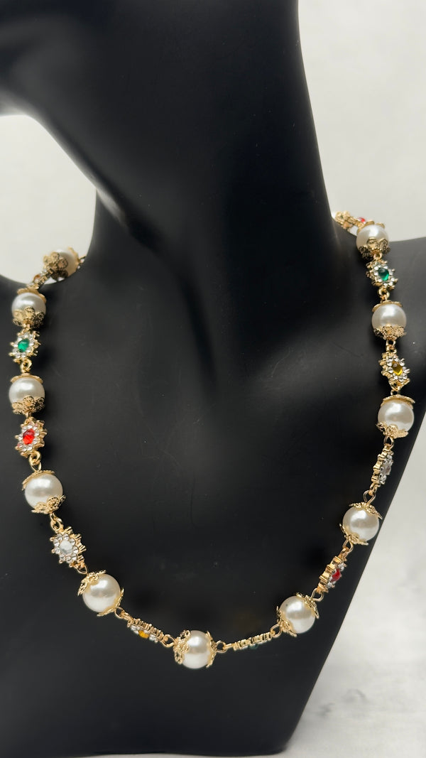 Regal Pearl & Gemstone Long Necklace