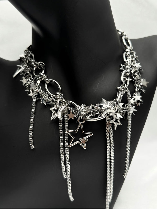 silver-tone star charm necklacecelestial star necklacestatement star jewelryrhinestone star necklacebold silver star necklace for womenplayful star charm necklacetrendy star accessorywomen’s celestial jewelrysparkling star statement necklacesilver-tone fashion jewelry