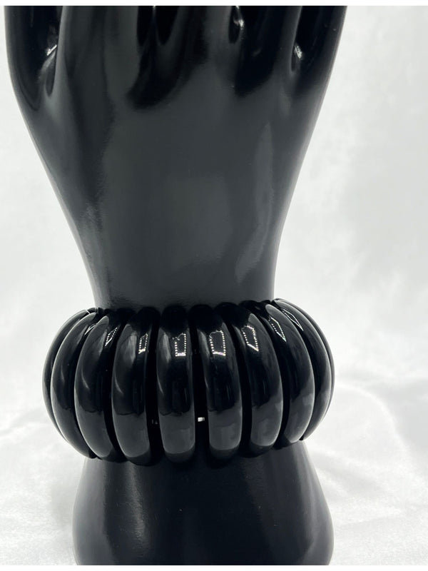 black bangle bracelet, chunky black bracelet, bold black bangle, modern statement bangle, polished black jewelry, statement bangle