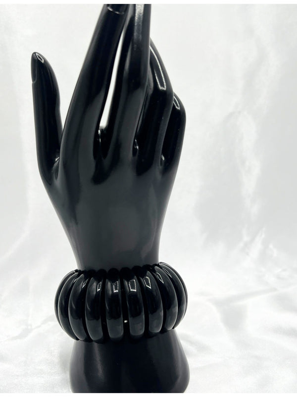 black bangle bracelet, chunky black bracelet, bold black bangle, modern statement bangle, polished black jewelry, statement bangle