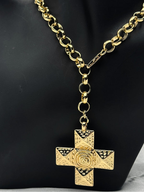 gold-tone cross pendant necklacetextured cross jewelrybold statement cross necklaceunique gold cross necklace for womenreligious fashion jewelrychunky chain cross pendantstylish gold-tone jewelryspiritual necklace for womenluxury cross necklaceintricate cross pendant designstatement necklaceunique necklace