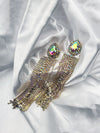 Blissful Elegance Crystal Drape EarringsLong statement crystal earringsTeardrop centerpiece earringsPurple and gold drop earringsCrystal fringe earringsElegant chandelier earringsGlamorous evening earringsSparkling long dangle earrings