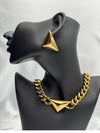 Gold statement jewelry setTriangle necklace and earrings setBold geometric jewelryChunky gold chain necklaceModern statement necklace and earringsFashion-forward jewelry setElegant gold jewelry set