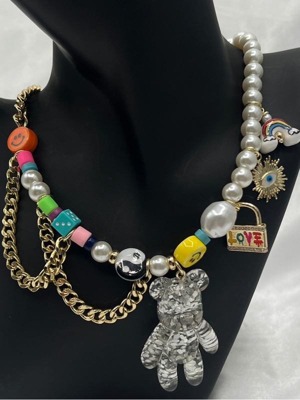 colorful charm necklacebead and pearl statement necklacewhimsical charm jewelryplayful teddy bear necklaceunique charm bead necklacewomen’s trendy fashion necklaceeclectic beaded necklacebold charm and pearl necklacefun and colorful jewelry for womenstatement charm necklace for womenunique necklacestatement jewelrychic jewelry