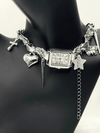 Charm watch necklaceSilver-tone charm jewelryFunctional watch necklaceEdgy statement necklaceButterfly and heart charm necklaceUnique jewelry with watchSpike charm necklaceGothic-inspired jewelryFashionable timepiece necklaceMulti-charm silver necklaceWomen’s bold jewelry accessoryStylish watch pendant necklaceCreative statement jewelryTrendy charm necklace with watchModern functional jewelry design