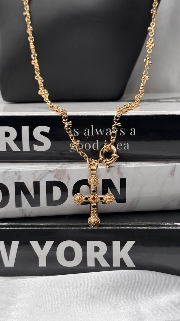 Gold cross necklaceRosary-inspired jewelryLariat cross pendant necklaceDelicate gold chain necklaceFaith-inspired jewelryElegant religious necklaceBeaded gold-tone necklaceWomen’s cross statement necklaceLayering gold necklaceMinimalist lariat necklaceReligious fashion accessoryTimeless cross pendant designStylish spiritual jewelryGold rosary-style necklaceUnique cross jewelry for women