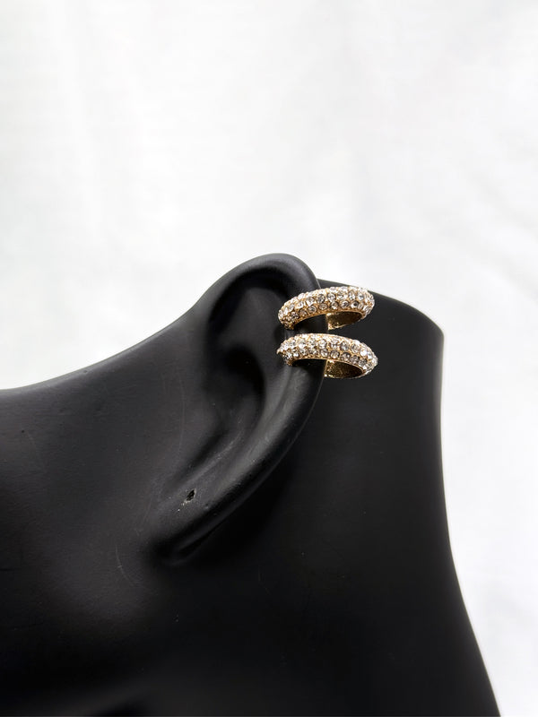 Elegance Cuff EarringsSparkling stone ear cuffsDual-layered cuff earringsMinimalist luxury earringsClear stone cuff earringsSophisticated ear cuffsGlamorous minimalist earringsSparkling cuff jewelry