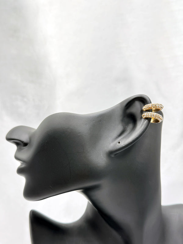 Elegance Cuff EarringsSparkling stone ear cuffsDual-layered cuff earringsMinimalist luxury earringsClear stone cuff earringsSophisticated ear cuffsGlamorous minimalist earringsSparkling cuff jewelry