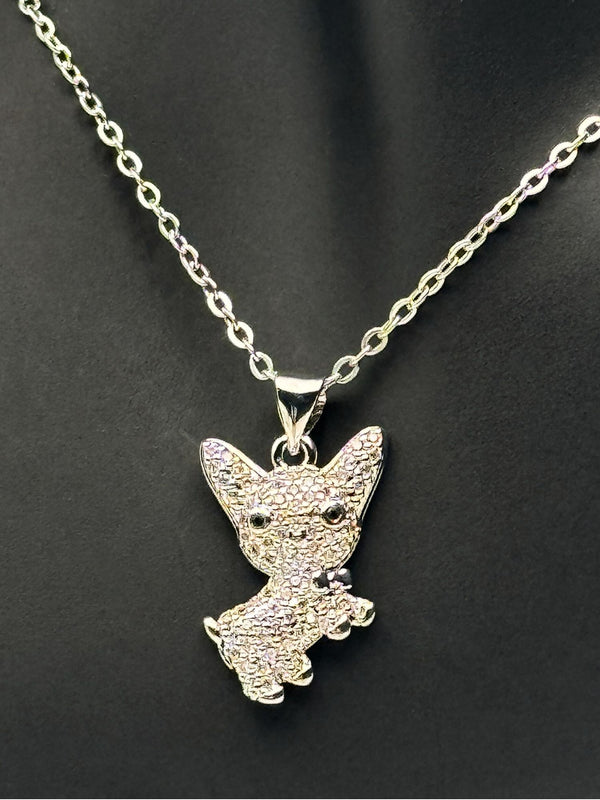 silver-tone chihuahua necklaceunique necklacesilver chaincrystal pendantdog pendant necklacecute pet jewelry for womenchihuahua charm necklaceplayful animal necklacewomen’s dog lover necklaceunique animal pendant jewelrysilver-tone dog jewelrytrendy pet-themed necklacefun animal lover gift necklace