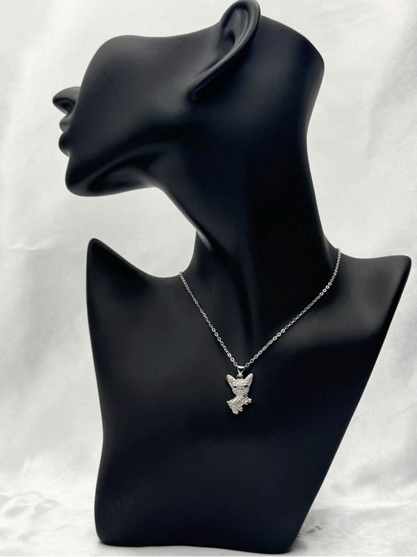 silver-tone chihuahua necklaceunique necklacesilver chaincrystal pendantdog pendant necklacecute pet jewelry for womenchihuahua charm necklaceplayful animal necklacewomen’s dog lover necklaceunique animal pendant jewelrysilver-tone dog jewelrytrendy pet-themed necklacefun animal lover gift necklace