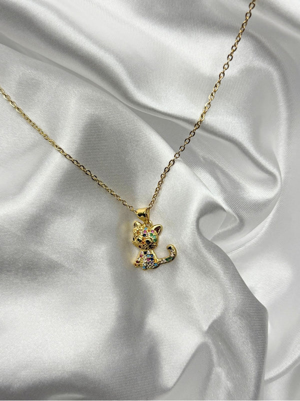 gold-tone cat necklacecrystal cat pendant jewelrymulticolored crystal cat necklacecute animal necklace for womenplayful cat charm necklacewhimsical cat jewelrytrendy statement necklacewomen’s gold animal necklaceunique crystal cat pendantfun animal lover necklacesimple necklaceclassy necklace