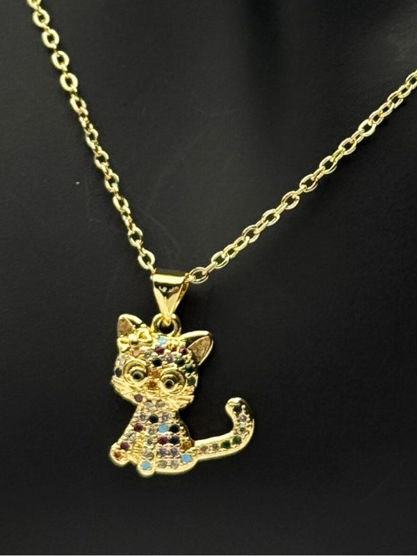gold-tone cat necklacecrystal cat pendant jewelrymulticolored crystal cat necklacecute animal necklace for womenplayful cat charm necklacewhimsical cat jewelrytrendy statement necklacewomen’s gold animal necklaceunique crystal cat pendantfun animal lover necklacesimple necklaceclassy necklace