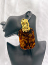 tortoiseshell earrings, bold rectangular earrings, statement tortoiseshell jewelry, gold abstract earrings, fierce beauty accessories, leopard print earringsleopard print jewelry