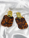 tortoiseshell earrings, bold rectangular earrings, statement tortoiseshell jewelry, gold abstract earrings, fierce beauty accessories, leopard print earringsleopard print jewelry