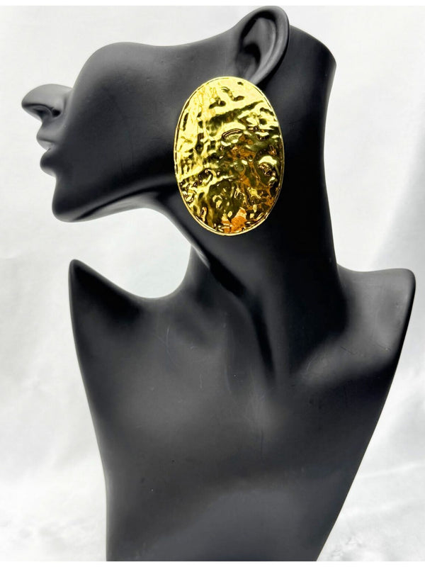 hammered gold earrings, statement earrings, oversized gold earrings, bold fashion jewelry, luxury statement jewelry, gold oval earrings, unique earrings, designer earrings, glamorous earrings, statement earrings