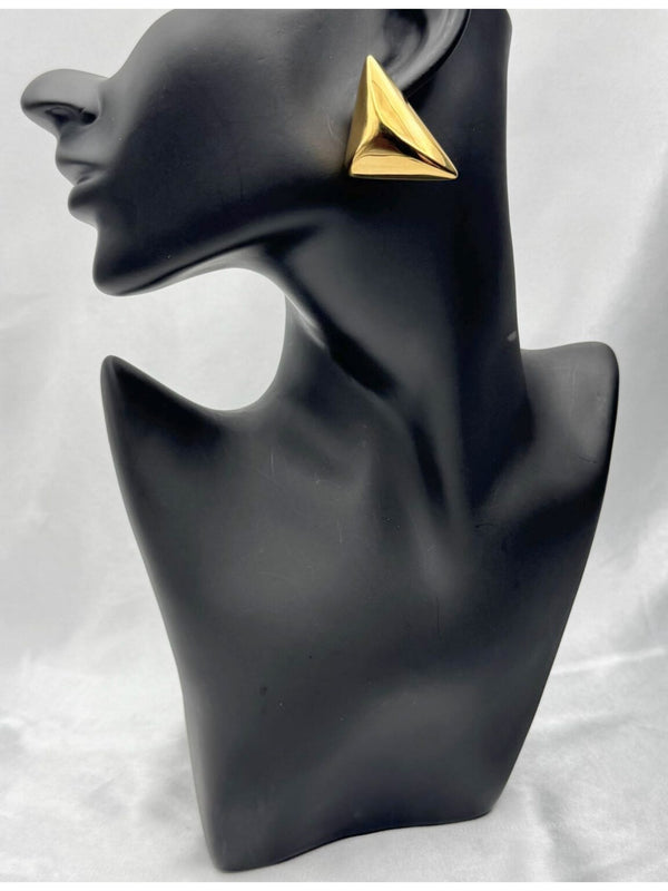 Gold statement earringsPyramid gold earringsBold geometric earringsModern gold earringsEmpowering jewelry for womenFashion earrings goldUnique gold-tone earringsStylish angular earrings