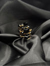 unique artistic jewelryGold-tone band with black cubic stonesIrregular, asymmetrical design for a modern, artistic aestheticPerfect for statement jewelry loversIdeal for special occasions or daily wearGold and black ringIrregular aesthetic ringStatement jewelryBlack stone ringAvant-garde ring designArtistic fashion ringAsymmetrical ringUnique fashion accessoriesBold fashion jewelryModern gold ring with black stones