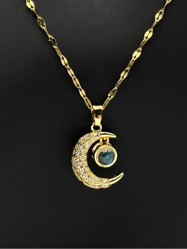 moon and gemstone pendant necklacecelestial jewelry for womensparkling crystal moon necklaceelegant lunar necklacewomen’s celestial fashion jewelrytrendy moon pendant necklacemagical gemstone jewelrygold-tone celestial accessoriesmoon-inspired jewelry for womenunique jewelry