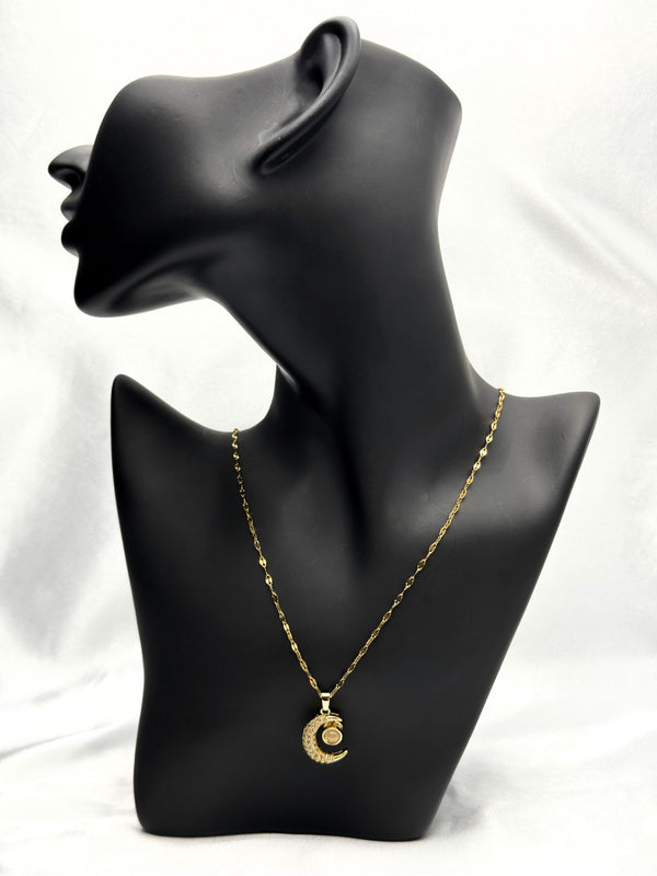 moon and gemstone pendant necklacecelestial jewelry for womensparkling crystal moon necklaceelegant lunar necklacewomen’s celestial fashion jewelrytrendy moon pendant necklacemagical gemstone jewelrygold-tone celestial accessoriesmoon-inspired jewelry for womenunique jewelry