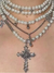 Layered pearl necklaceVersatile detachable necklaceSilver cross pendant necklaceElegant three-in-one jewelryMulti-chain statement necklacePearl choker with cross pendantVintage-inspired layered necklaceSophisticated women's jewelryAdjustable pearl necklace setTimeless layered jewelry piece