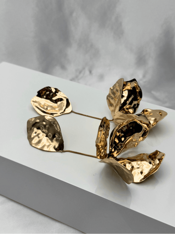 Statement asymmetrical gold earringsOrganic textured drop earringsHammered metal earringsLong artistic gold earringsBold statement earringsModern gold dangle earringsUnique asymmetrical jewelry