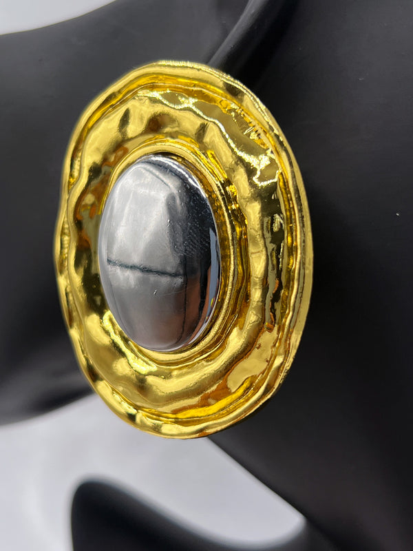 gold and silver statement earrings, oversized fashion earrings, bold luxury earrings, textured gold earrings, modern glamorous earringsstatement earringsbold earringstwo toned earrings