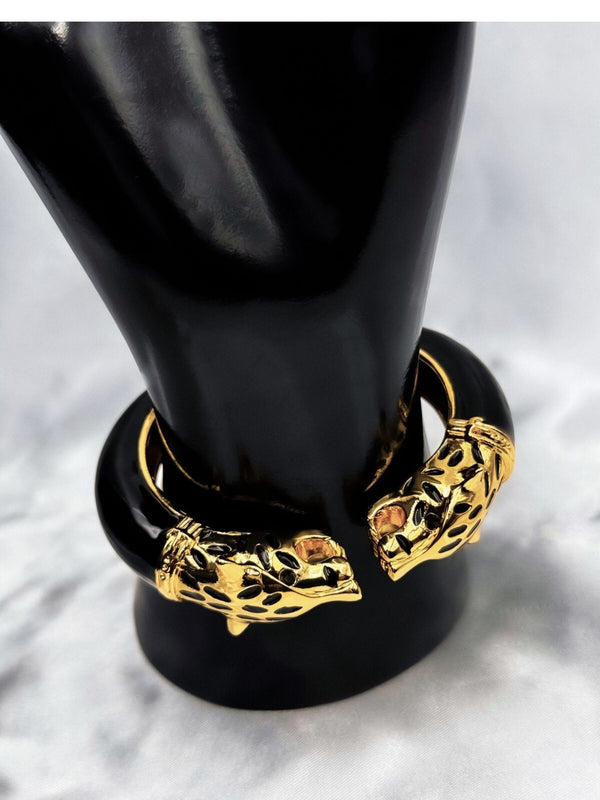 panther head gold bangle, wild animal bracelet, bold gold bangle, fierce panther jewelry, luxury statement bracelet, edgy gold accessory, women’s wild style bangle