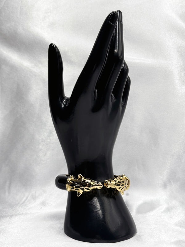 panther head gold bangle, wild animal bracelet, bold gold bangle, fierce panther jewelry, luxury statement bracelet, edgy gold accessory, women’s wild style bangle