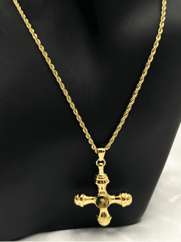 gold-tone cross pendant necklaceelegant cross necklace for men and womenbold cross jewelrychic jewelryclassic necklacetwisted chain cross necklacereligious pendant necklacemeaningful gold-tone jewelrystatement cross necklacespiritual fashion accessoriesclassic gold cross necklaceluxury religious jewelryunique jewelry