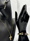 Gold cross pendant necklaceCrystal cuff braceletModern drop earringsElegant jewelry set for womenStatement jewelry collectionEthereal Elegance jewelry setLuxurious gold jewelry ensembleContemporary classic jewelry