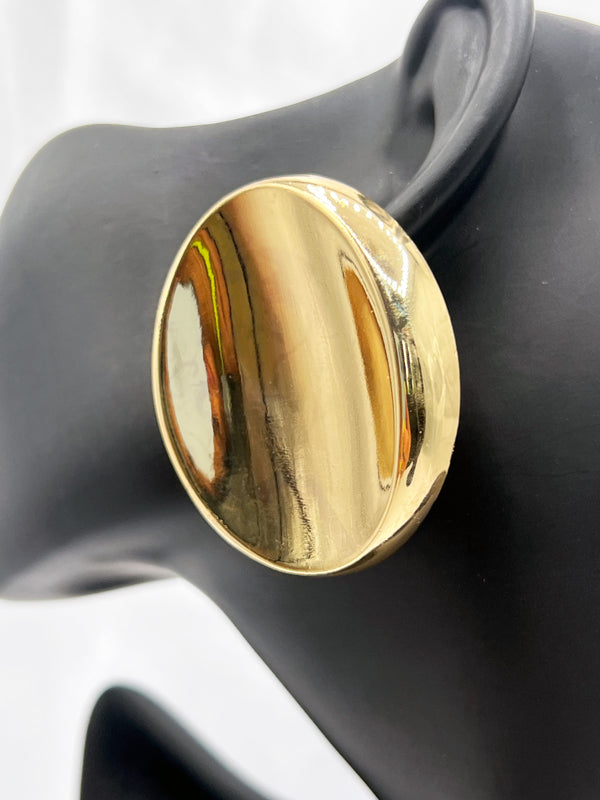 Golden Aura earringsLarge gold circle earringsMinimalist gold statement earringsPolished round gold earringsMirror finish gold earringsBold fashion earrings for womenShiny gold circular earrings