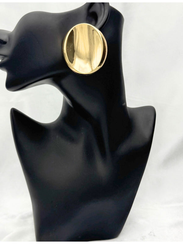 Golden Aura earringsLarge gold circle earringsMinimalist gold statement earringsPolished round gold earringsMirror finish gold earringsBold fashion earrings for womenShiny gold circular earrings