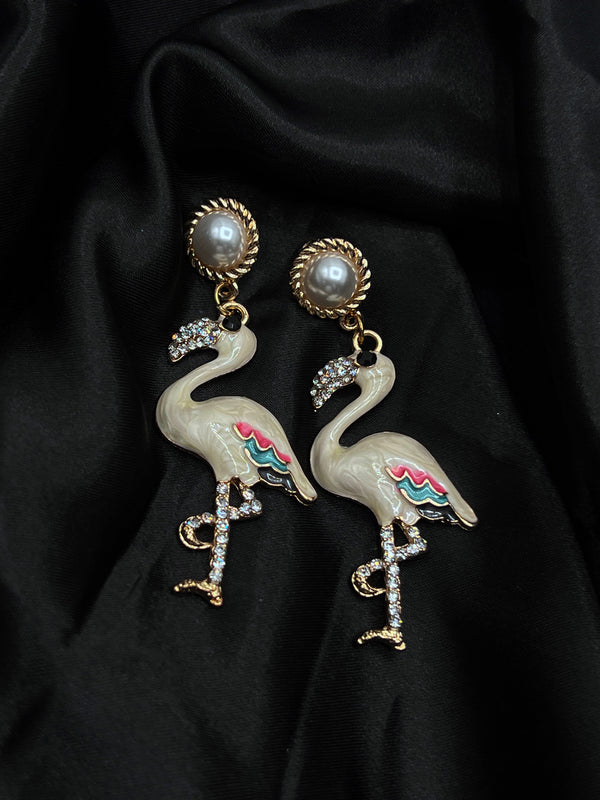 soul mates flamingo earrings, pearl flamingo earrings, rhinestone flamingo jewelry, tropical earrings, statement flamingo earrings, whimsical animal earrings
