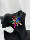 colorful starburst earrings, prism crystal earrings, multi-colored statement earrings, bold fashion jewelry, vibrant star earrings, artistic colorful earrings