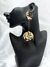 Statement asymmetrical gold earringsOrganic textured drop earringsHammered metal earringsLong artistic gold earringsBold statement earringsModern gold dangle earringsUnique asymmetrical jewelry