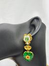 Eternal Bloom Heart EarringsGreen heart earringsVintage floral earringsGold heart pendant earringsIntricate statement earringsPearl accent heart earringsRomantic jewelry pieceGreen gemstone floral earrings