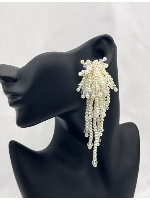 pearl drop earrings, cascading pearl earrings, vintage-inspired earrings, crystal and pearl earrings, bridal statement earrings, luxurious pearl jewelry