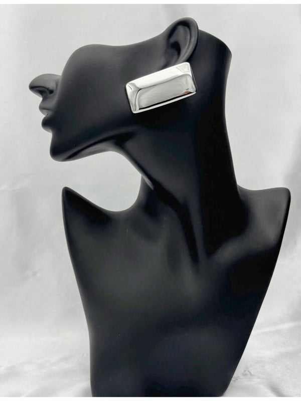 Silver rectangular earringsMinimalist silver earringsModern geometric earringsSleek silver-tone earringsElegant silver statement earringsContemporary fashion earringsStylish minimalist jewelryFashion-forward silver earrings