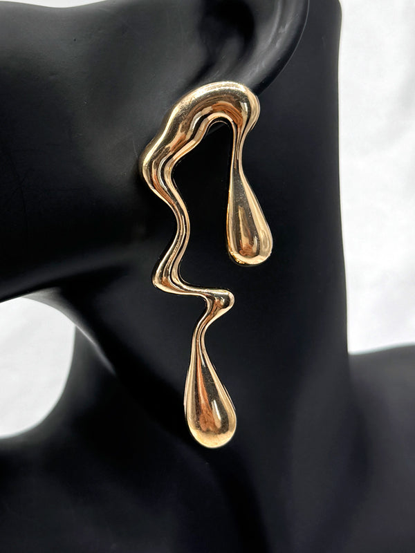 liquid gold earrings, ripple earrings, gold wave earrings, fluid design jewelry, modern statement earrings, artistic gold earrings, unique drop earringsstatement earrings