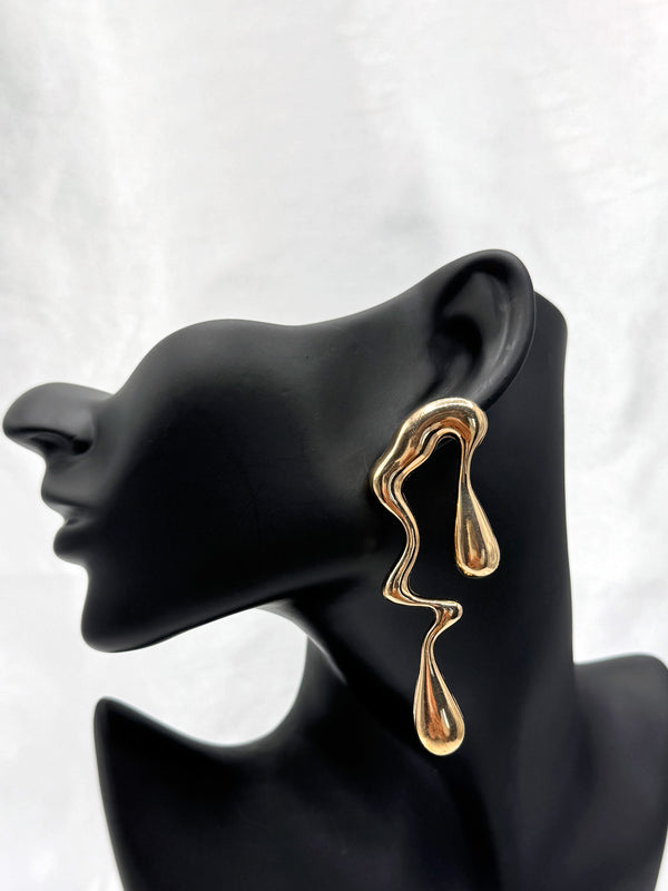 liquid gold earrings, ripple earrings, gold wave earrings, fluid design jewelry, modern statement earrings, artistic gold earrings, unique drop earringsstatement earrings