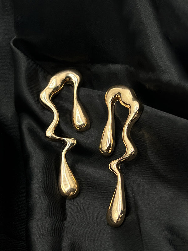liquid gold earrings, ripple earrings, gold wave earrings, fluid design jewelry, modern statement earrings, artistic gold earrings, unique drop earringsstatement earrings