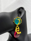 reen and red teardrop earrings, aqua gold statement jewelry, ocean-inspired earrings, bold color earrings, unique gemstone drop earrings