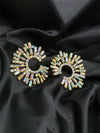 radiant halo earrings, iridescent crystal earrings, statement circle earrings, glittery baguette earrings, glamorous evening jewelry