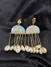 ocean shell earrings, beach-inspired jewelry, shell dangle earrings, iridescent half-moon earrings, coastal statement earrings, summer beach jewelry, shell charm earrings, vacation jewelry