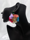  rainbow flower earrings, crystal flower statement earrings, multi-color floral earrings, colorful gemstone earrings, green gemstone stud, vibrant statement earrings, whimsical jewelry