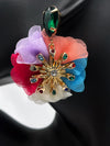  rainbow flower earrings, crystal flower statement earrings, multi-color floral earrings, colorful gemstone earrings, green gemstone stud, vibrant statement earrings, whimsical jewelry