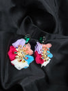  rainbow flower earrings, crystal flower statement earrings, multi-color floral earrings, colorful gemstone earrings, green gemstone stud, vibrant statement earrings, whimsical jewelry
